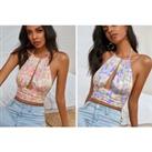 Women'S Floral Halter Neck Crop Top - 4 Colours