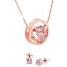 Duo Heart Pendant And Earrings Rose Gold