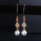 Red Crystal Pearl Drop Dangle Earrings