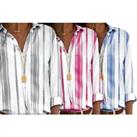 Loose V-Neck Striped Shirt - 5 Sizes & 4 Colours! - Grey