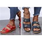Women'S Floral Sandals - 5 Colours & Uk Sizes 3-7 - Navy