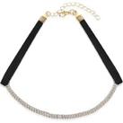 Gold Tone Crystal Black Ribbon Necklace