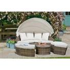 180Cm Rattan Day Bed & Table - Cover Option - Grey