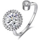 Round Halo Crystal Open Ring - Silver