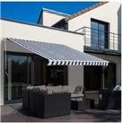 Outsunny Manual Retractable Awning - Blue & White Stripes!