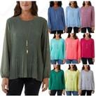 Chiffon Pleated Top With Necklace - Green