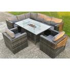 8 Seater Rattan Garden Furniture Set With Fire Pit Table - Left Or Right Corner