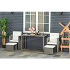 5Pc Rattan Garden Furniture Table, Chairs & Footstools Set - Brown