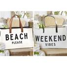 Fun Beach Tote Bag - Weekend Vibes, Beach Please, Getaway! - Black