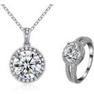 Halo Crystal Pendant And Ring Set - Silver