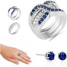 Blue Double Ring And Earrings Set