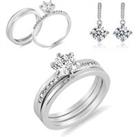 Double Ring And Drop Earrings Set - Silver