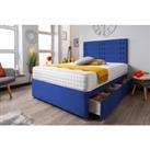 Modern Velvet Divan Bed - 6 Sizes, 3 Colours & Storage Options! - Blue
