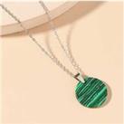 Green Gemstone Round Stripe Necklace