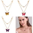 Double Row Butterfly Pendant Necklace - Purple