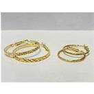 Set Of 2 Gold Sparkle Cut Hoop Earrings - Silver