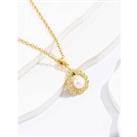 Leaf Shaped Pearl Crystal Gold Necklace - Silver