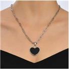 Heart Black Enamel Silver Tone Necklace