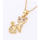 Cat Pet Crystal Filled Gold Necklace - Silver
