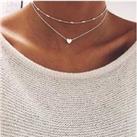 Double Chain Necklace With Mini-Heart - Silver