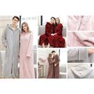 Long Hooded Zip Up Dressing Gown - 4 Colours & 3 Sizes! - Pink