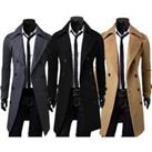 Men'S Double-Breasted Long Coat - Black, Grey, Or Khaki