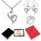 Necklace, Earrings And Open Ring+Xmasbox - Silver