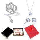 Necklace, Open Ring And Earrings-Xmasbox - Silver