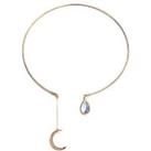 Teardrop And Moon Open Front Necklace - Blue