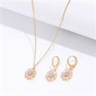 Crystal Necklace And Earring Gold Set - Silver