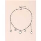 Love Heart Charm Pendant Choker Necklace - Silver