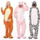 Women'S Fleece Animal Onesie - Tiger, Pig Or Zebra! - Pink
