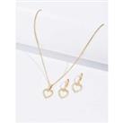 Love Heart Necklace And Earring Gold Set - Silver
