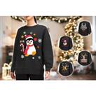 Women'S Christmas Crew Neck Sweater - 5 Designs - Black