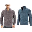 Men'S Knitted V-Neck Zip Pullover - 5 Colour Options - Blue