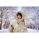 Rabbit Ear Hooded Scarf With Mittens - Beige