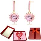 Earrings With Pink Crystal+Valentine Box