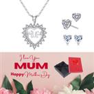 Love Heart Necklace And Earrings+Md Box - Silver