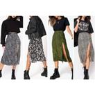 Women'S High Split Printed Skirt - 5 Options - Brown