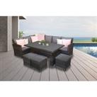 Grey 8-Seater Rattan Garden Furniture & 2-In-1 Dining & Coffee Table