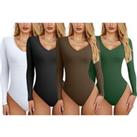 Women'S Scoop Neck Long Sleeve Bodysuit - 5 Colours - Brown