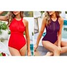 Halter Tummy Control Swimsuit - Purple, Red, Navy Or Black
