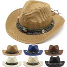Summer Cowboy Straw Hat - Khaki, Black, Navy, Coffee, Beige & White