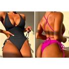 Backless Deep V Swimsuit - Black, Blue Or Pink