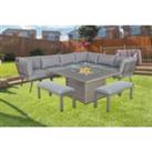 10 Seater Rattan Lounging Set With Fire Pit Table