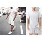 Men'S Solid Colour T-Shirt & Shorts Set - 5 Colours - White