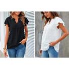 Women'S Loose Fit Ruffle Short Sleeve V-Neck T-Shirt - 4 Colours