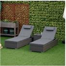 2 Seater Rattan Lounge Set With Table - Grey