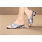 Women'S Croc Low Block Heel Sandals - White Or Pastel Blue