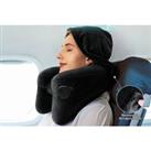 Inflatable Travel Neck Pillow With Hoodie - Black, Blue Or Grey